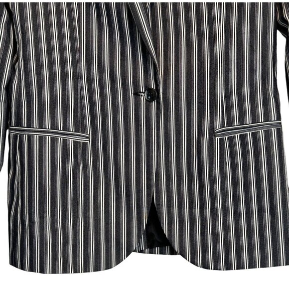 Bloomingdale's 6 Striped Collared One Button Blazer Black White Jacket - Picture 7 of 16